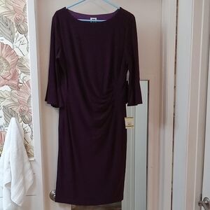 Anne Klein Purple Eggplant Dress With Bell Sleeves Size 14